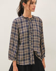 RUFFLE NECK PLAID BLOUSE