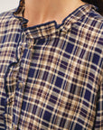 RUFFLE NECK PLAID BLOUSE