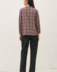 RUFFLE NECK PLAID BLOUSE