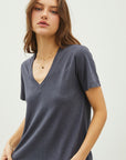 LINEN BLEND V-NECK TEE