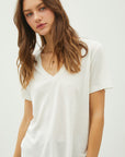 LINEN BLEND V-NECK TEE