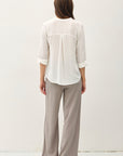 SPLIT NECK TIE FRONT CREPE BLOUSE