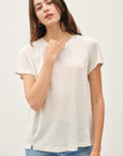 LINEN BLEND FINE STRIPE TEE