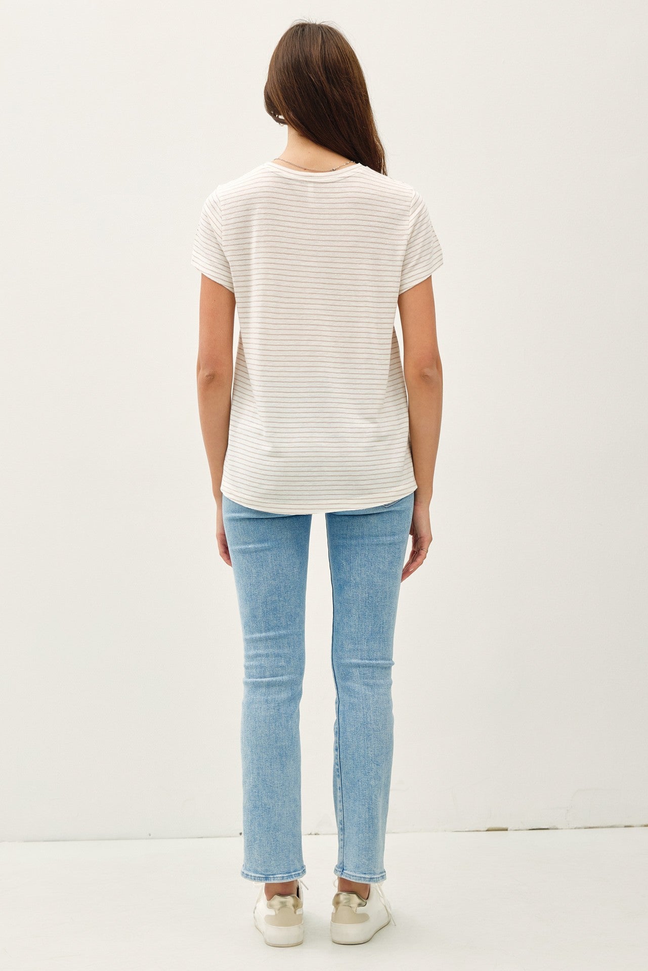 LINEN BLEND FINE STRIPE TEE