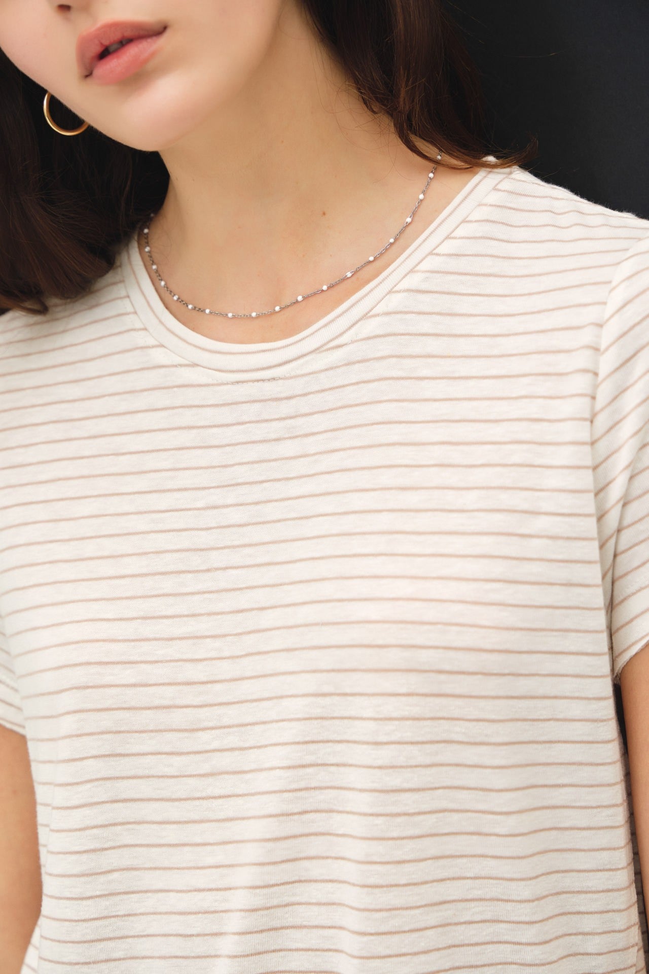LINEN BLEND FINE STRIPE TEE