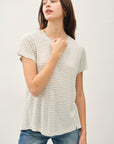 LINEN BLEND FINE STRIPE TEE