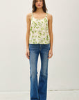 LEAF PRINT SCRUNCH STRAP TANK