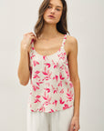 LEAF PRINT SCRUNCH STRAP TANK