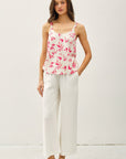 LEAF PRINT SCRUNCH STRAP TANK