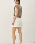 LEOPARD PRINT CAP SLEEVE TIE FRONT BLOUSE