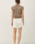LEOPARD PRINT CAP SLEEVE TIE FRONT BLOUSE