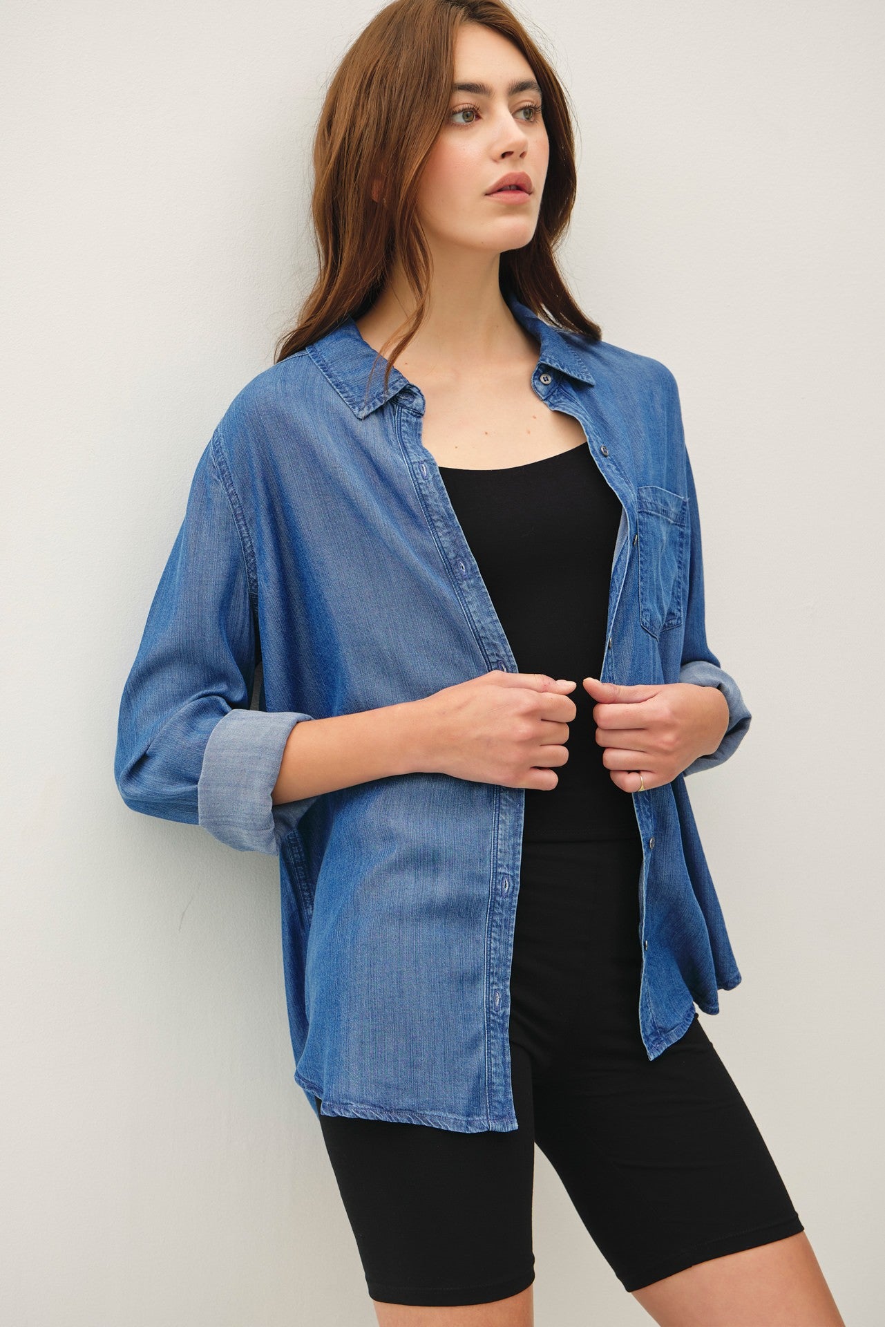 DENIM LOOK TENCEL SHIRT