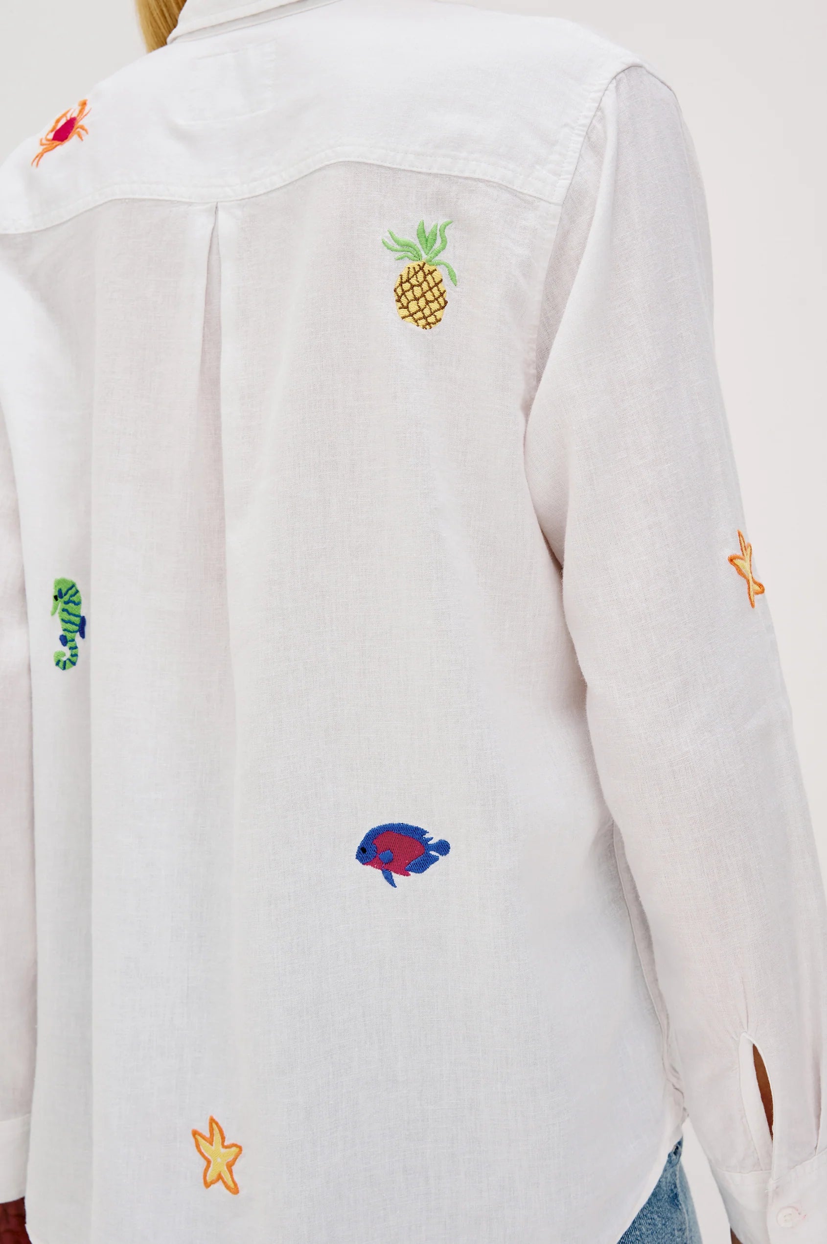 CHARLI ISLAND EMBROIDERY LONG SLEEVE LINEN SHIRT