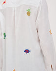 CHARLI ISLAND EMBROIDERY LONG SLEEVE LINEN SHIRT