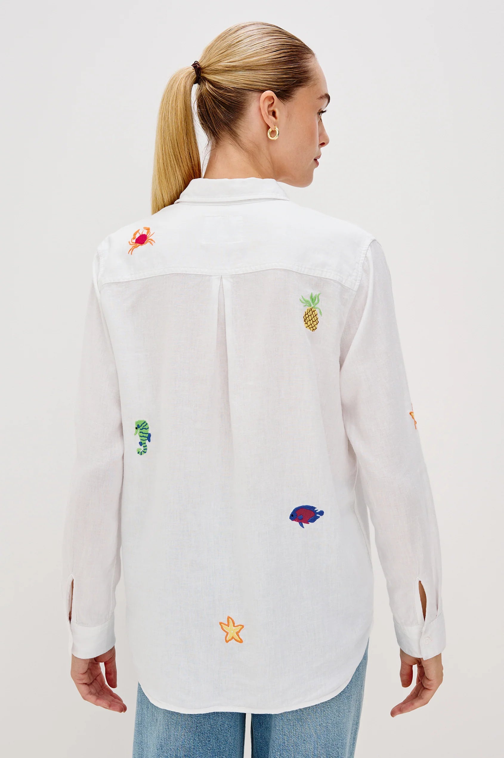 CHARLI ISLAND EMBROIDERY LONG SLEEVE LINEN SHIRT