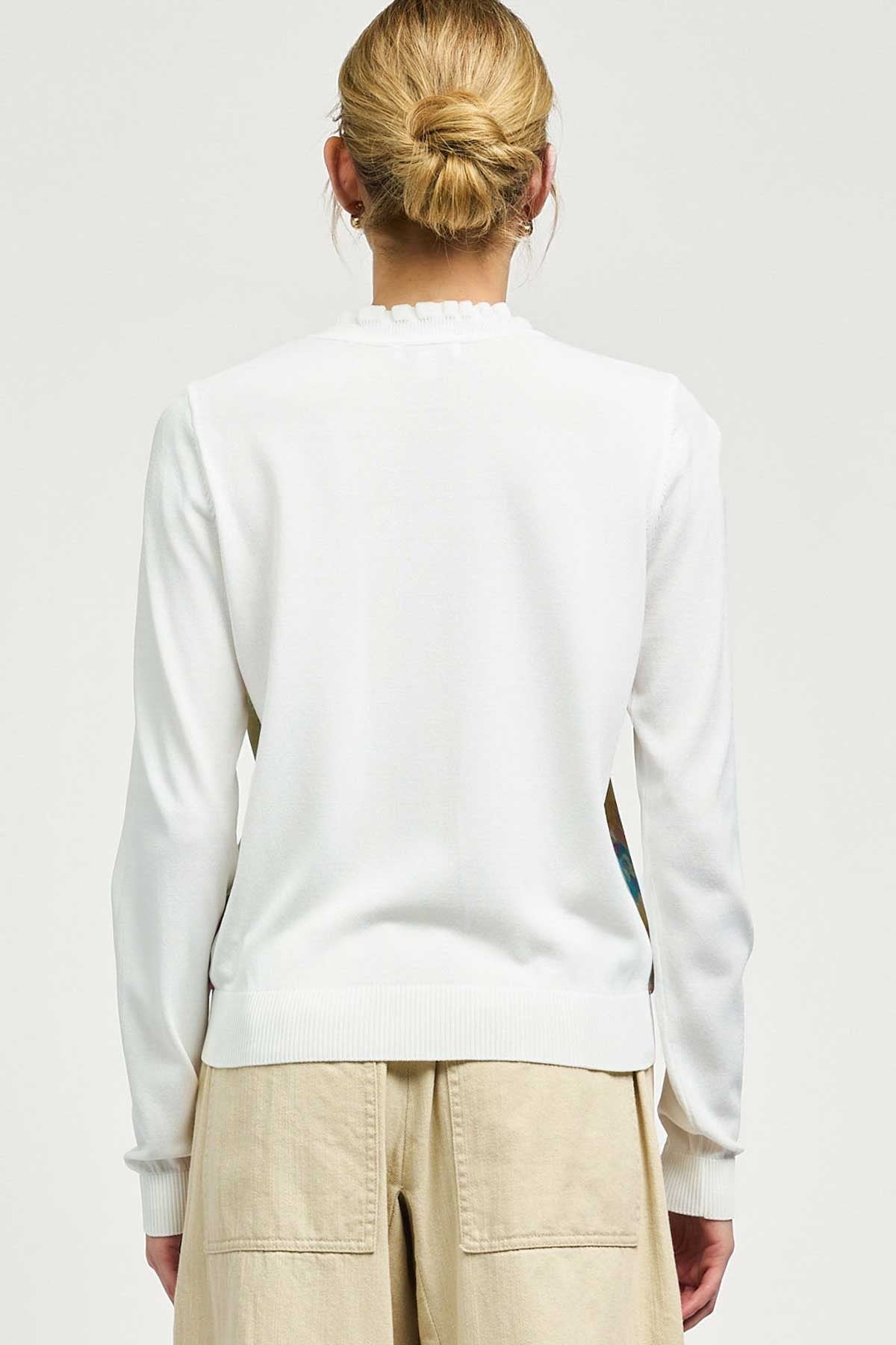 FLORAL SATIN FRONT KNIT TOP