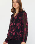 FLORAL JACQUARD V-NECK BLOUSE