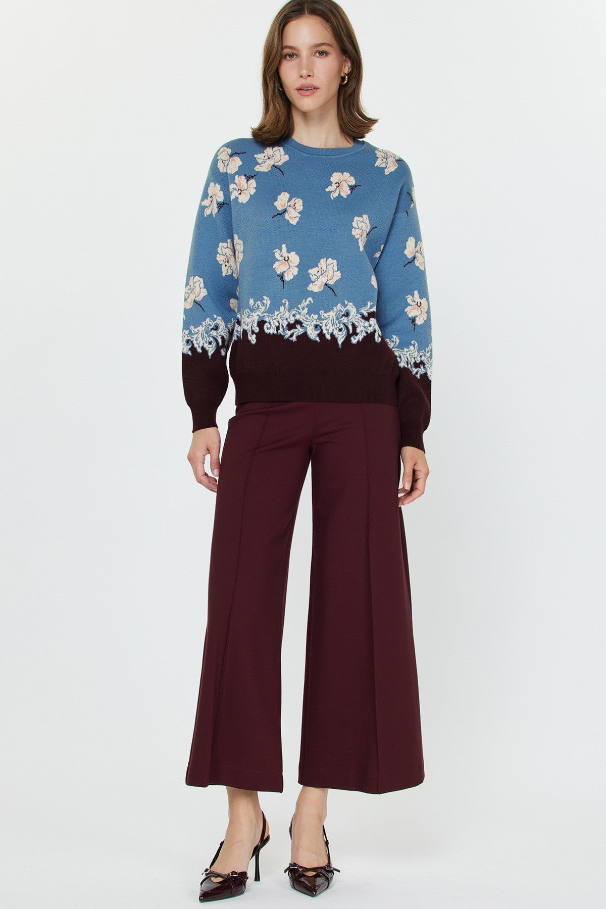 FALLING FLOWERS COLOUR BLOCK SWEATER
