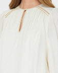 EMBROIDERED KEYHOLE PEASANT BLOUSE
