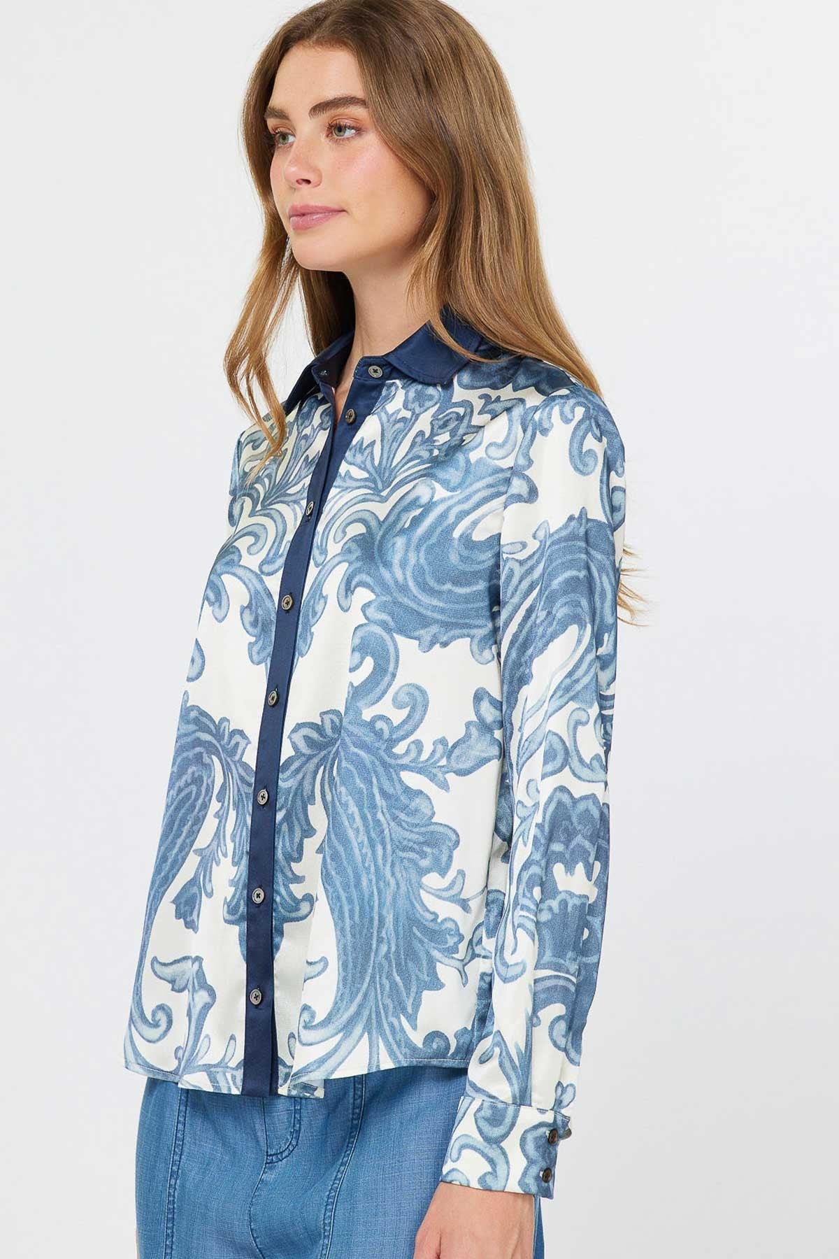 CONTRAST TRIM PAISLEY SHIRT