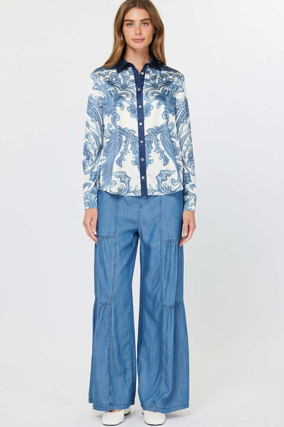 CONTRAST TRIM PAISLEY SHIRT