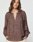 MIXED ANIMAL PRINT SPLIT NECK BLOUSE