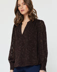 FLORAL JACQUARD SPLIT NECK BLOUSE