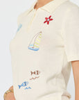 NAUTICAL MOTIF SHORT SLEEVE POLO SWEATER