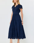 EYELET SHORT SLEEVE TIERED DRESS