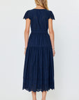 EYELET SHORT SLEEVE TIERED DRESS
