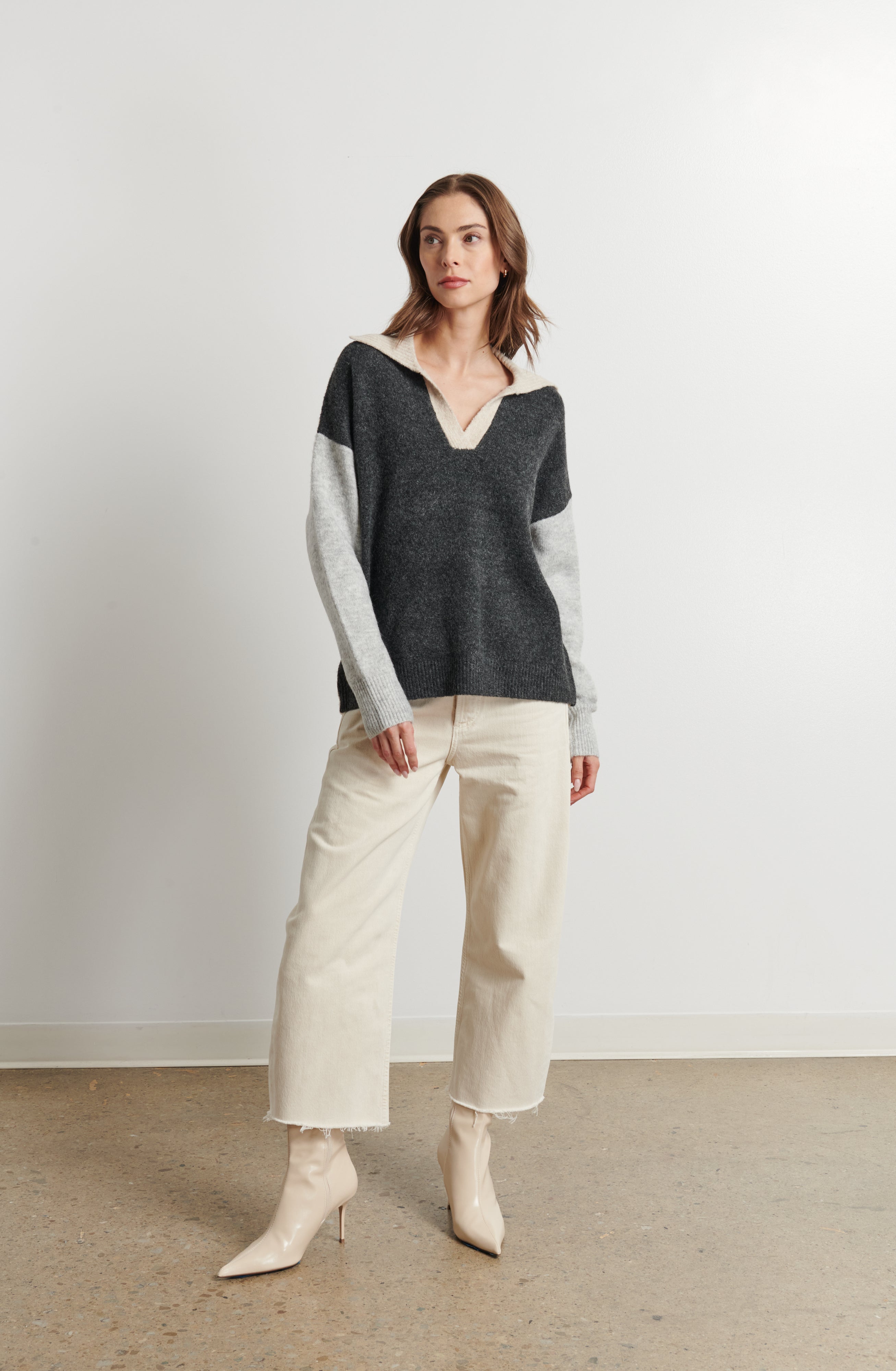 RAELYN COLOUR BLOCK JOHNNY COLLAR SWEATER