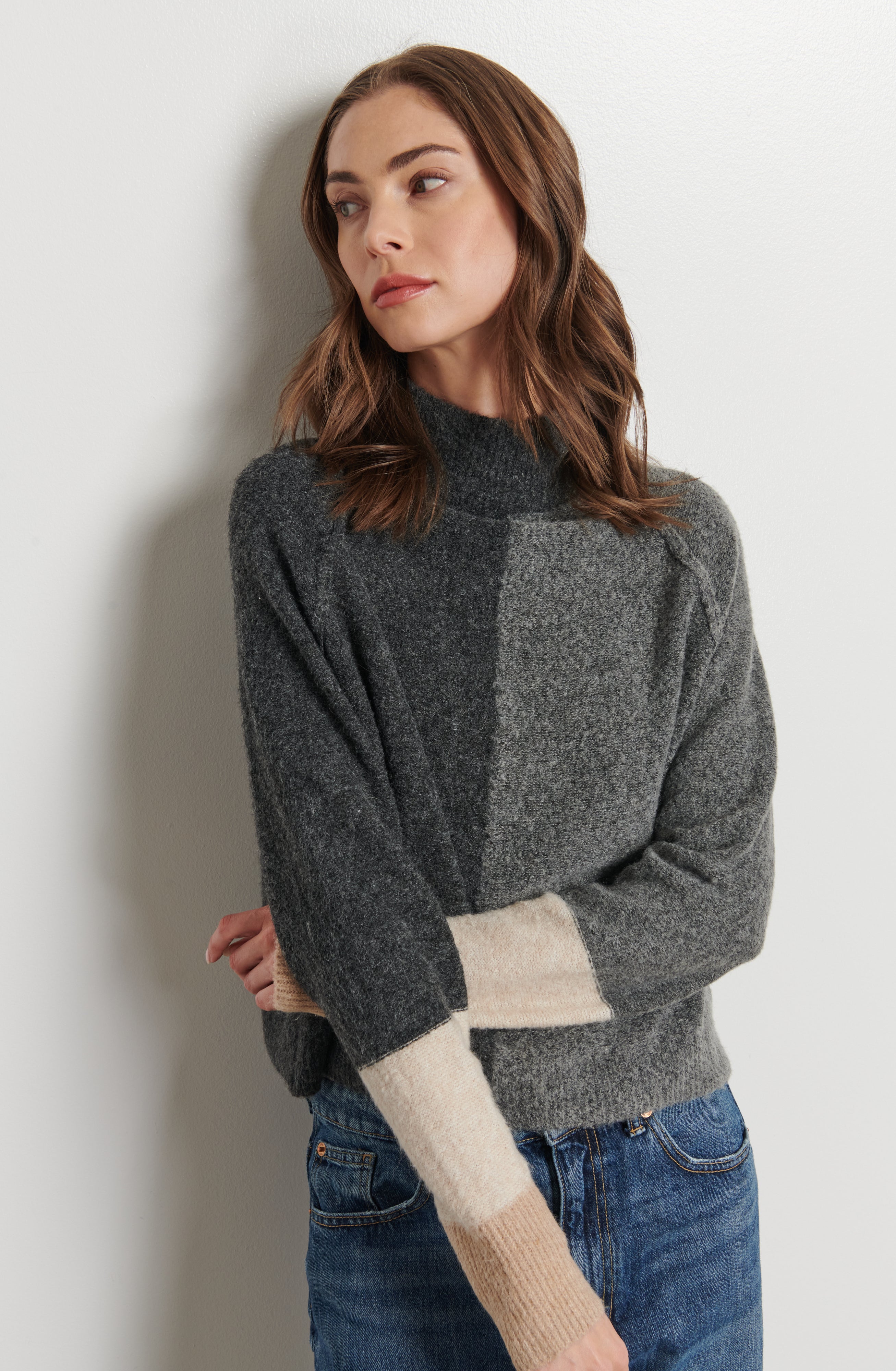 PIPPA COLOUR BLOCK MOCK NECK SWEATER