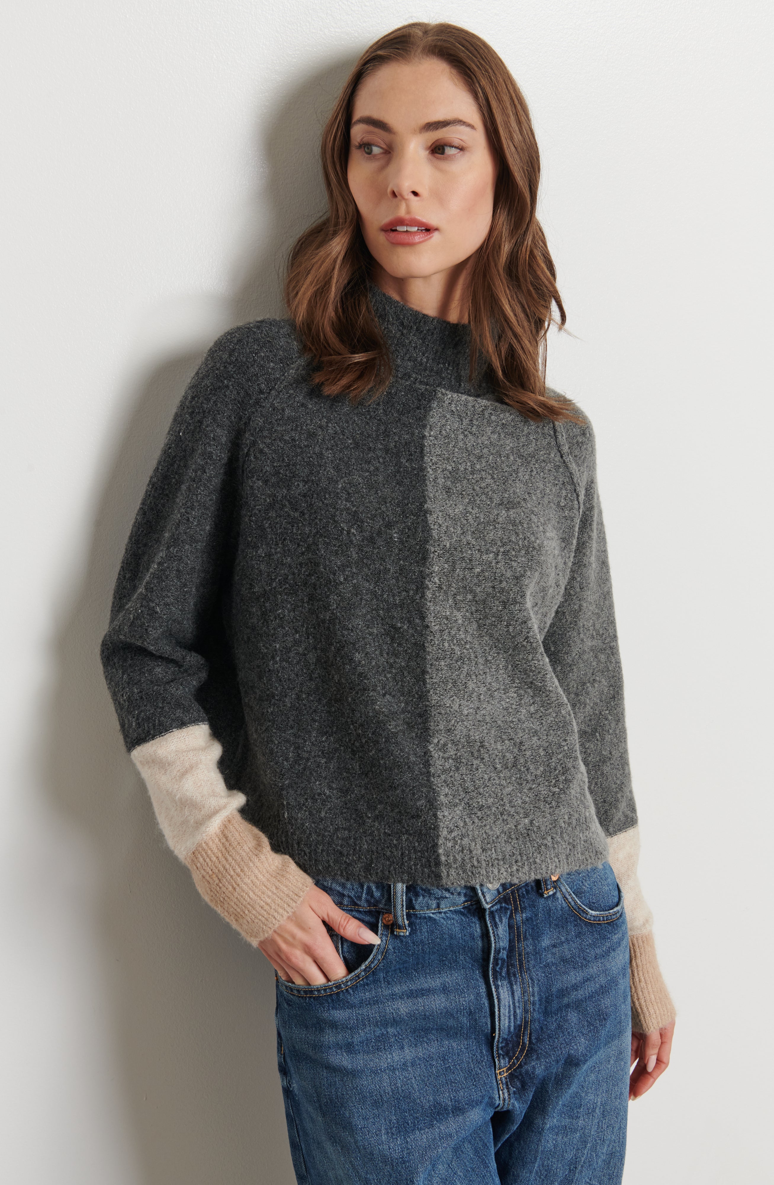 PIPPA COLOUR BLOCK MOCK NECK SWEATER
