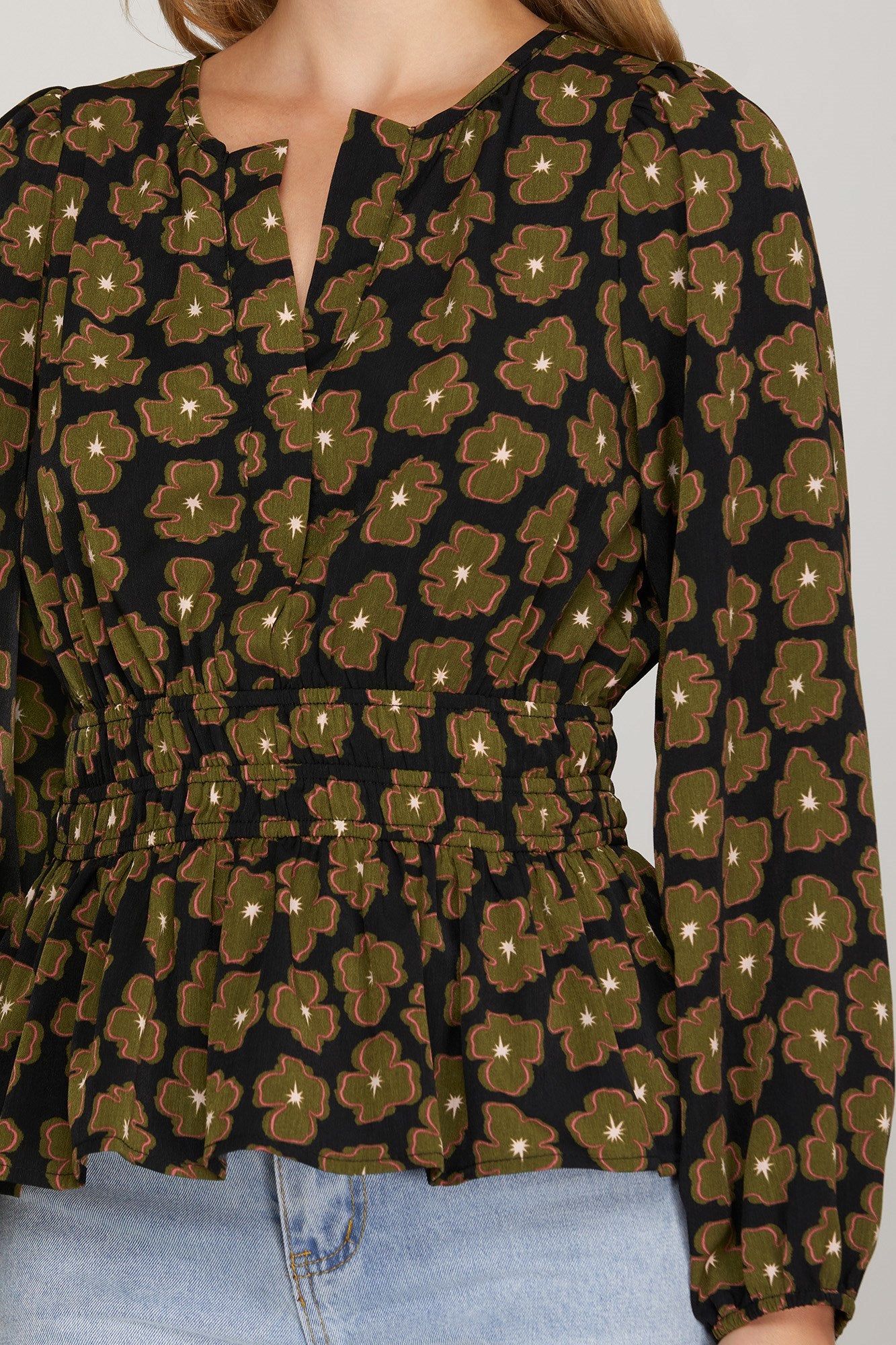 FLORAL BLOUSE WITH GATHERED WAIST