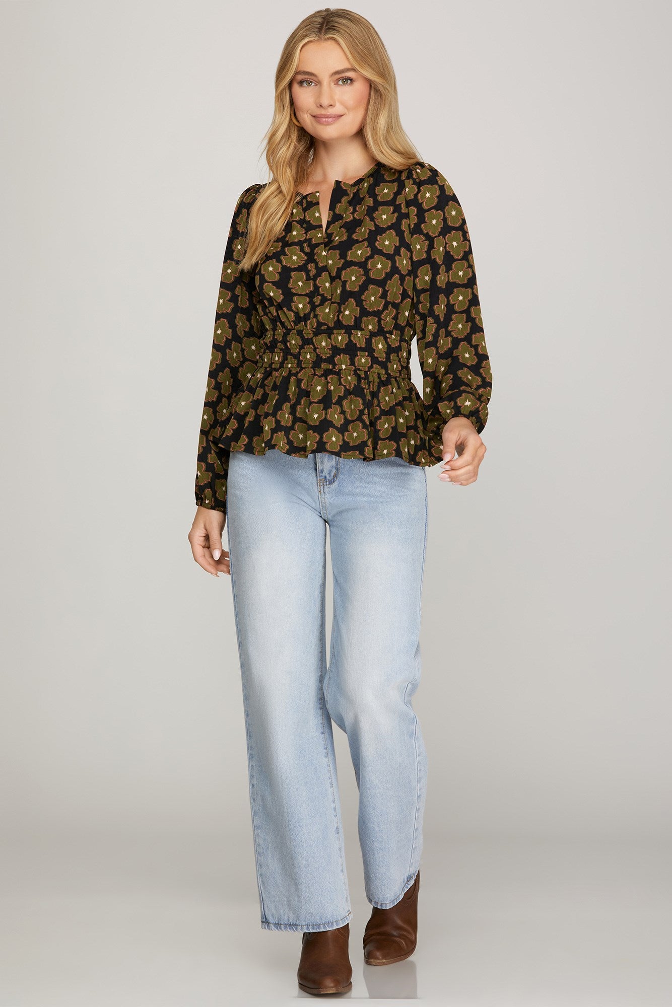 FLORAL BLOUSE WITH GATHERED WAIST