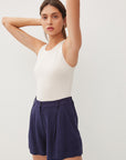 LINEN BLEND PLEATED SHORTS