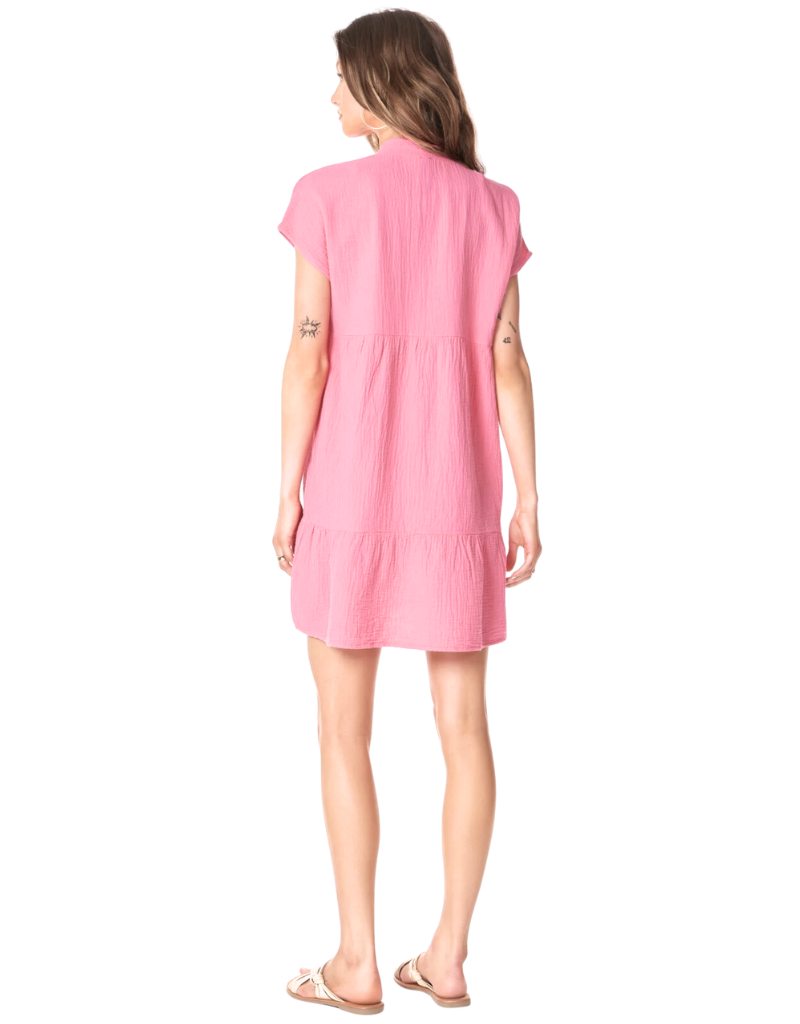 TIERED SHORT SLEEVE V-NECK DRESS