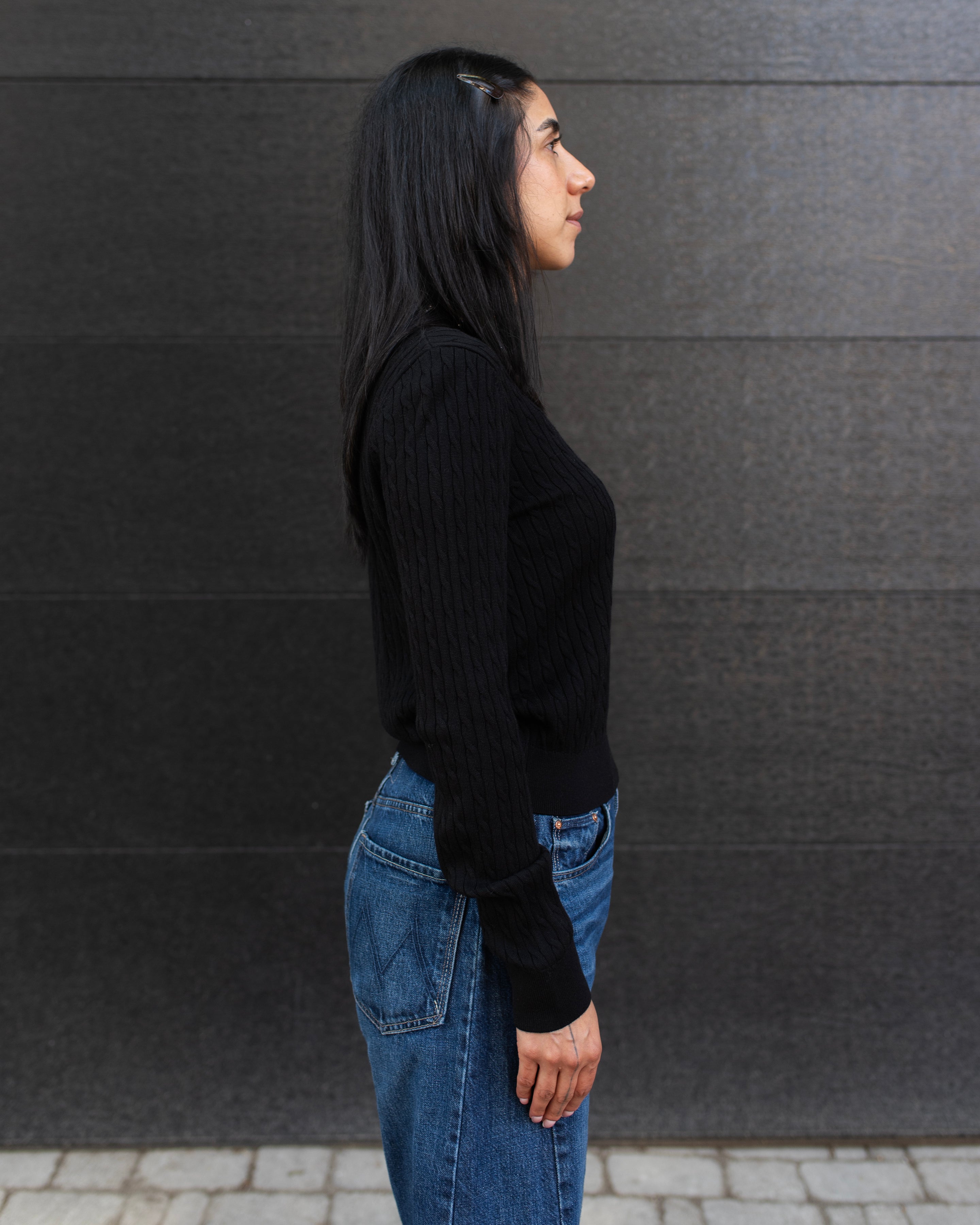 PEARL TRIM CABLE KNIT TOP