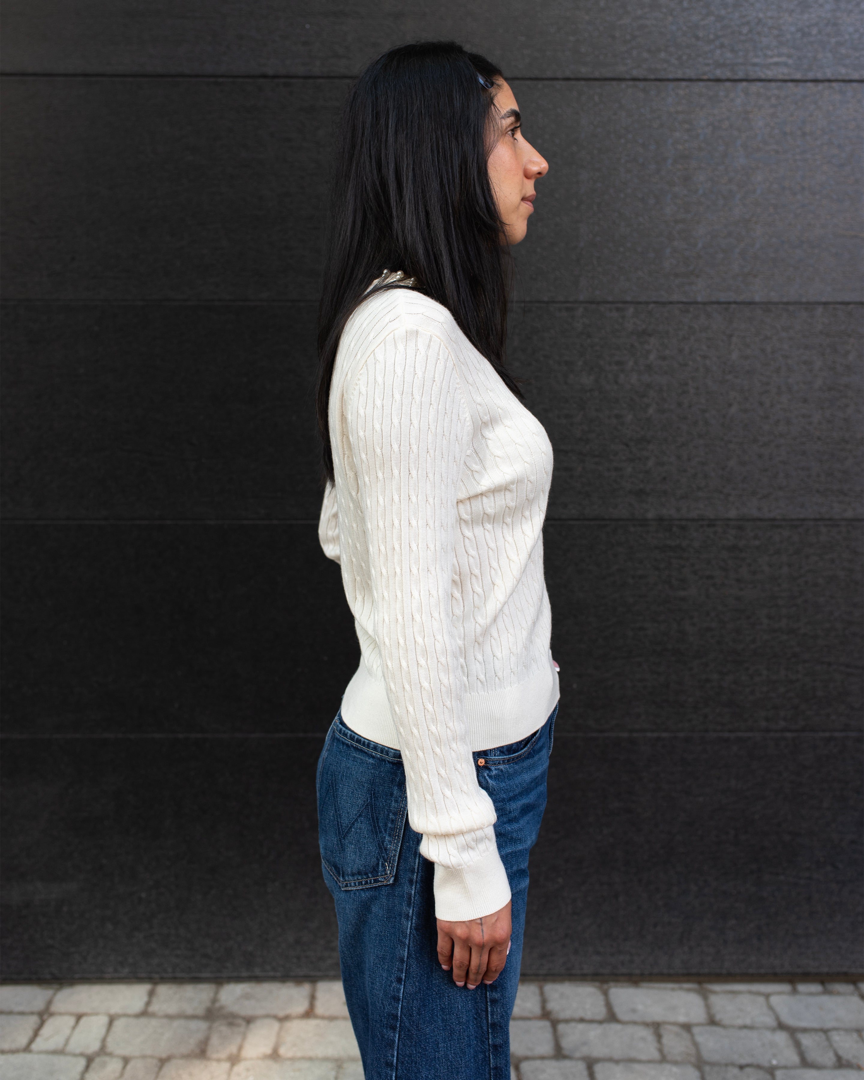 PEARL TRIM CABLE KNIT TOP