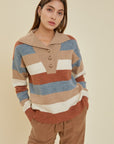 STRIPED BUTTON COLLAR SWEATER