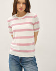 TRIPLE STRIPE SHORT SLEEVE SWEATER