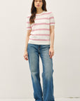 TRIPLE STRIPE SHORT SLEEVE SWEATER