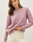 EMBROIDERED TONAL FLOWERS SWEATER