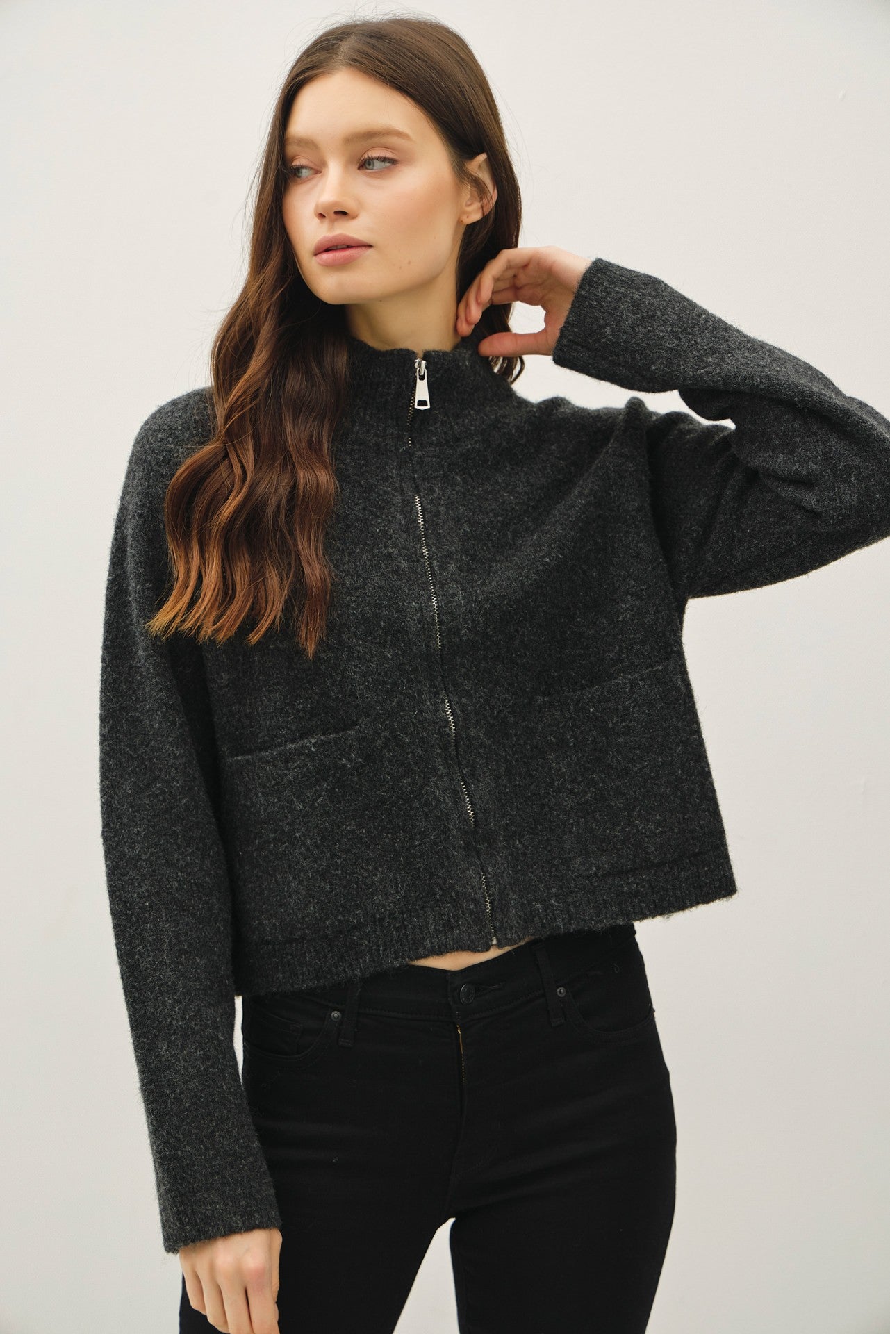 ZIP FRONT CROP CARDI