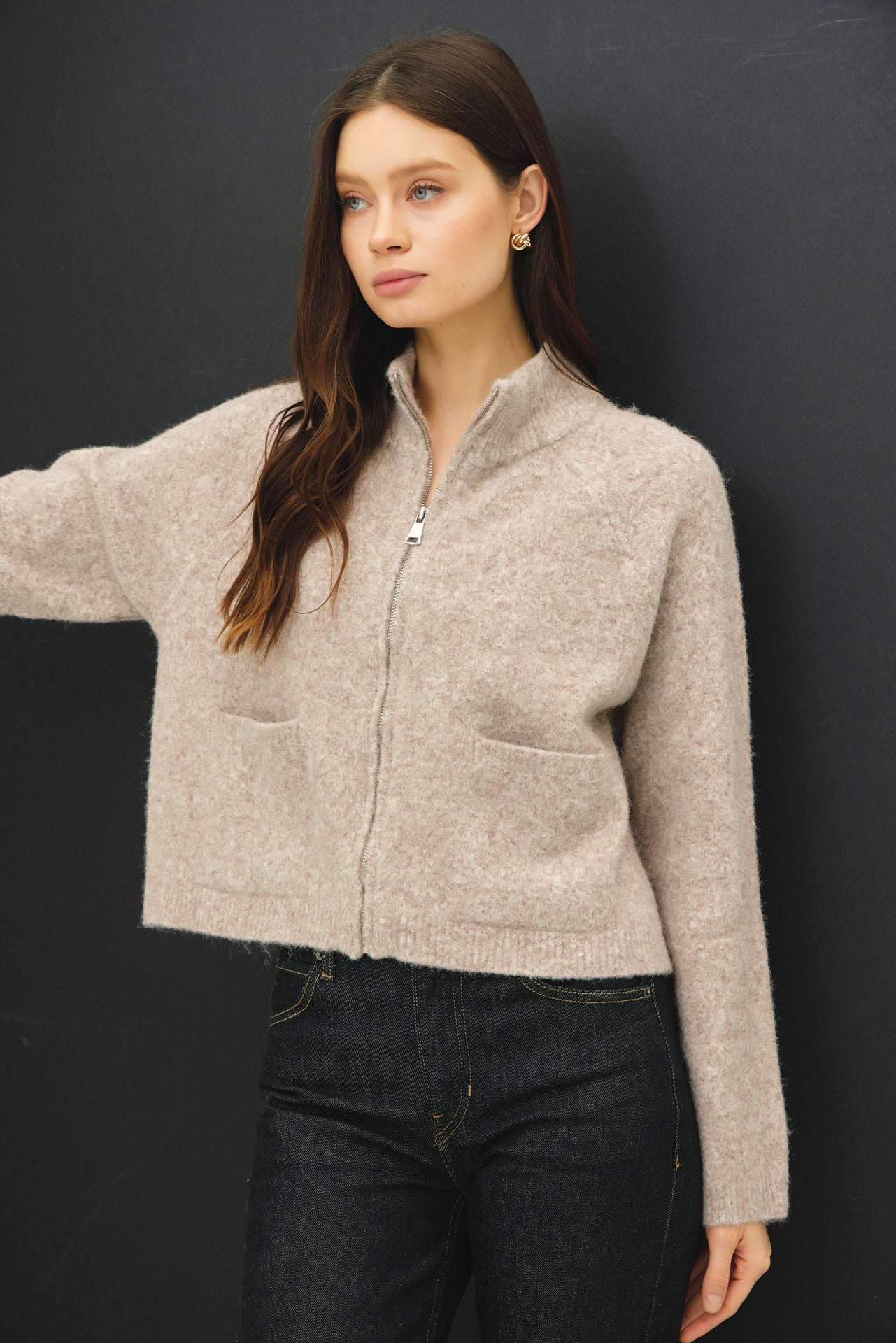 ZIP FRONT CROP CARDI