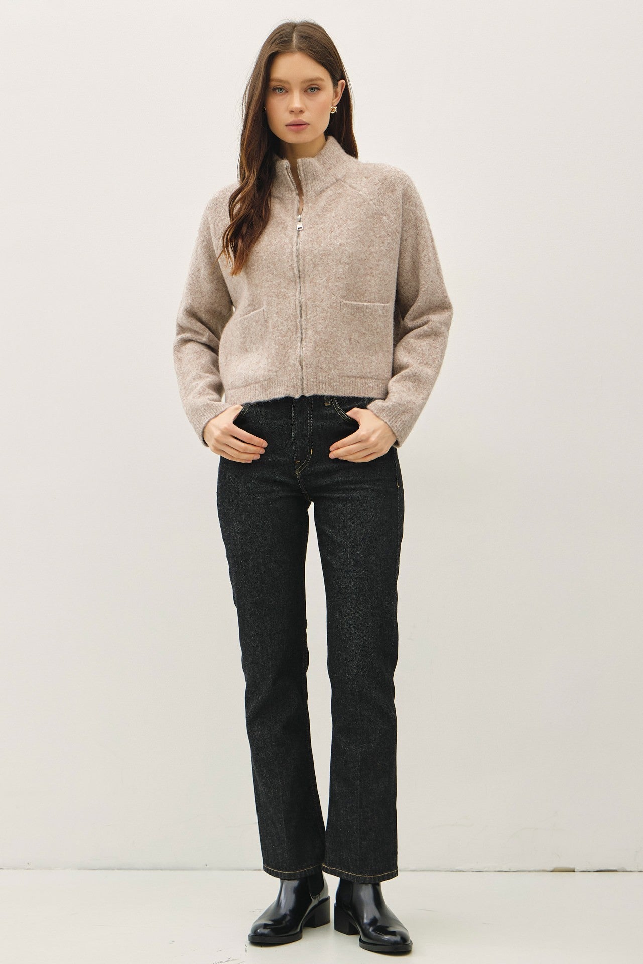 ZIP FRONT CROP CARDI