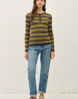 STRIPED HENLEY FINE KNIT SWEATER