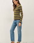 STRIPED HENLEY FINE KNIT SWEATER