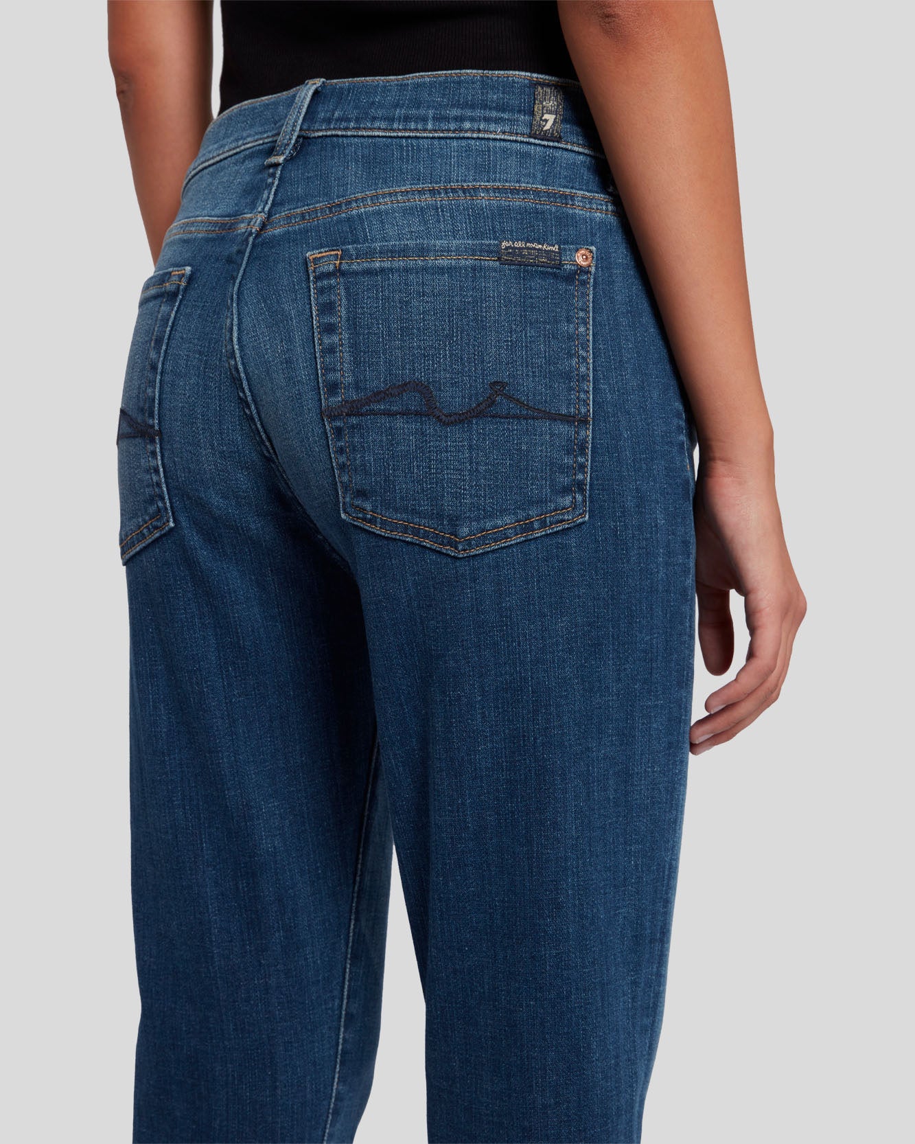 7 for all mankind josefina boyfriend fit jean in broken twill vanity blue, showing rear pocket details