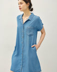 CUFFED SHORT SLEEVE TENCEL SHIRT DRESS